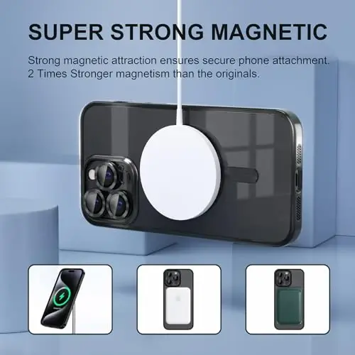 Misea Magnetic for iPhone 15 Pro Max Case with MagSafe [Hech qachon sarg'aymaydi] [Harbiy darajadagi tushishdan himoya] To'liq kamera linzalari himoyasi Qoplama Yumshoq shaffof ayollar qizlar uchun telefon g'ilofi, Qora - 5