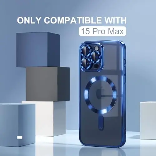Misea Magnetic for iPhone 15 Pro Max Case with MagSafe [Hech qachon sarg'aymaydi] [Harbiy darajadagi tushishdan himoya] To'liq kamera linzalari himoyasi Qoplama Yumshoq shaffof telefon g'ilofi ayollar qizlar uchun, to'q ko'k - MISEA (1)