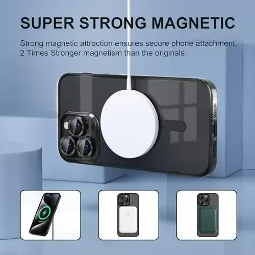 Misea Magnetic for iPhone 15 Pro Max Case with MagSafe [Never Yellowing] [Military Grade Drop Protection] Full Camera Lens Protector Plating Soft Clear Phone Case for Women Girls, Black - 5