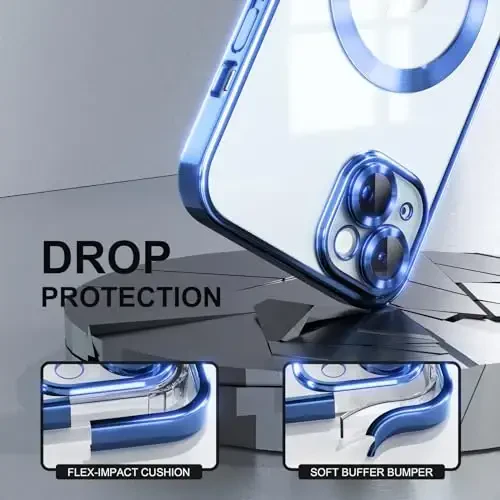 Misea Magnetic for iPhone 15 uchun g'ilof MagSafe bilan mos [Hech qachon sarg'aymaydi] [Harbiy darajadagi tushishdan himoya] To'liq kamera linzalari himoyasi Qoplamali yumshoq shaffof ayollar uchun telefon g'ilofi, to'q ko'k - 4