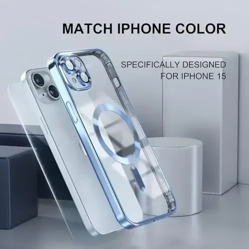 Misea Magnetic for iPhone 15 uchun g'ilof MagSafe bilan mos keladi [Hech qachon sarg'aymaydi] [Harbiy darajadagi tushishdan himoya] To'liq kamera linzalari himoyachisi Qoplama Yumshoq shaffof ayollar uchun telefon g'ilofi, Sierra Blue - 7