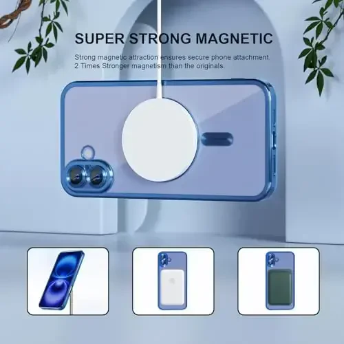 Misea Magnetic for iPhone 16 Case Compatible with MagSafe [Never Yellowing] [Military Grade Drop Protection] Full Camera Lens Protector Plating Soft Clear Phone Case for Women 6.1 inch, Deep Blue - 5