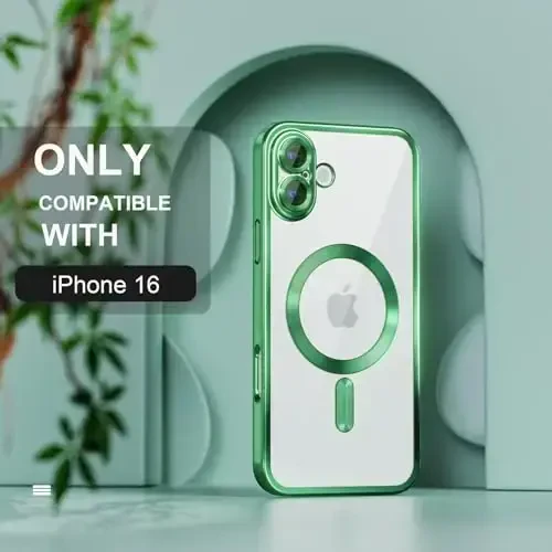 Misea Magnetic for iPhone 16 Case Compatible with MagSafe [Never Yellowing] [Military Grade Drop Protection] Full Camera Lens Protector Plating Soft Clear Phone Case for Women 6.1 inch, Green - 2