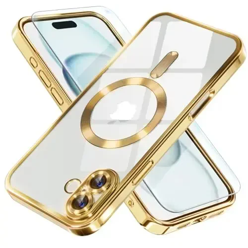 Misea Magnetic for iPhone 16 Plus Case Compatible with MagSafe [Never Yellowing] [Military Grade Drop Protection] Full Camera Lens Protector Plating Soft Clear Phone Case for Women 6.7