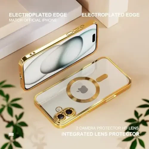 Misea Magnetic for iPhone 16 Plus Case Compatible with MagSafe [Never Yellowing] [Military Grade Drop Protection] Full Camera Lens Protector Plating Soft Clear Phone Case for Women 6.7