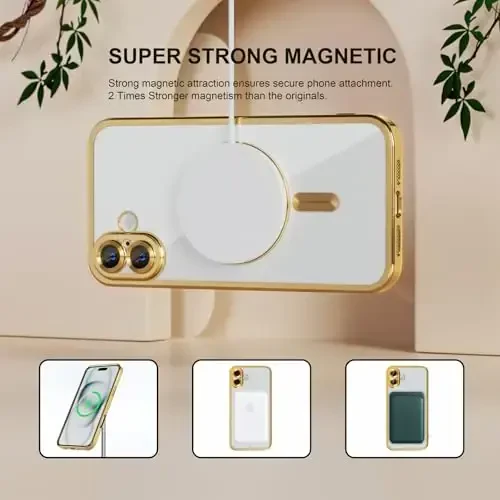 Misea Magnetic for iPhone 16 Plus Case MagSafe bilan mos [Hech qachon sarg'aymaydi] [Harbiy darajadagi tushishdan himoya] To'liq kamera linzalari himoyachisi Plitalangan yumshoq shaffof ayollar uchun telefon g'ilofi 6,7