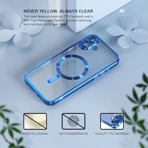 Misea Magnetic for iPhone 16 Plus Case MagSafe bilan mos keladi [Hech qachon sarg'aymaydi] [Harbiy darajadagi tushishdan himoya] To'liq kamera linzalari himoyachisi, ayollar uchun yumshoq shaffof telefon qutisi 6,7