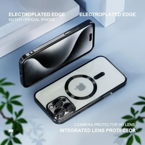 Misea Magnetic for iPhone 16 Pro Case Compatible with MagSafe [Never Yellowing] [Military Grade Drop Protection] Full Camera Lens Protector Plating Soft Clear Phone Case for Women 6.3