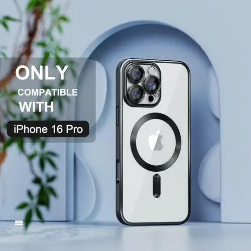 Misea Magnetic for iPhone 16 Pro Case Compatible with MagSafe [Never Yellowing] [Military Grade Drop Protection] Full Camera Lens Protector Plating Soft Clear Phone Case for Women 6.3