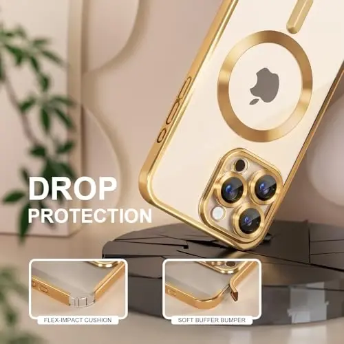 Misea Magnetic for iPhone 16 Pro Case Compatible with MagSafe [Never Yellowing] [Military Grade Drop Protection] Full Camera Lens Protector Plating Soft Clear Phone Case for Women 6.3