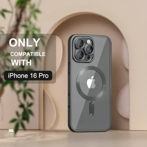 Misea Magnetic for iPhone 16 Pro Case Compatible with MagSafe [Never Yellowing] [Military Grade Drop Protection] Full Camera Lens Protector Plating Soft Clear Phone Case for Women, Titanium Black - 2