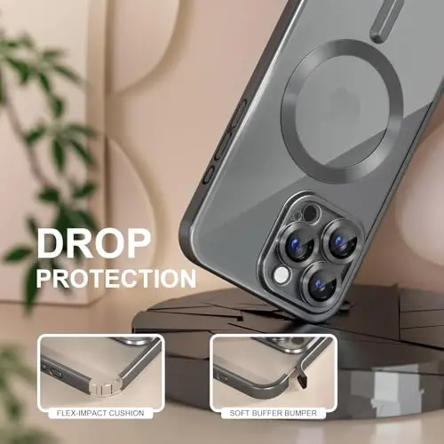 Misea Magnetic for iPhone 16 Pro Case Compatible with MagSafe [Never Yellowing] [Military Grade Drop Protection] Full Camera Lens Protector Plating Soft Clear Phone Case for Women, Titanium Black - 4