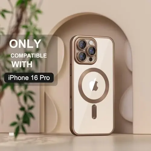 Misea Magnetic for iPhone 16 Pro Case Compatible with MagSafe [Never Yellowing] [Military Grade Drop Protection] Full Camera Lens Protector Plating Soft Clear Phone Case for Women, Titanium Desert - 2