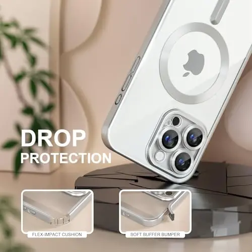Misea Magnetic for iPhone 16 Pro Case Compatible with MagSafe [Never Yellowing] [Military Grade Drop Protection] Full Camera Lens Protector Plating Soft Clear Phone Case for Women, Titanium Silver - 4