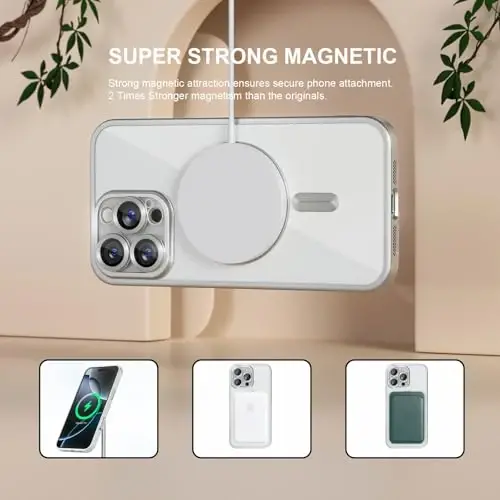 Misea Magnetic for iPhone 16 Pro Case Compatible with MagSafe [Never Yellowing] [Military Grade Drop Protection] Full Camera Lens Protector Plating Soft Clear Phone Case for Women, Titanium Silver - 5