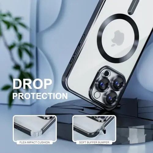 Misea Magnetic for iPhone 16 Pro Max Case Compatible with MagSafe Black | [Never Yellowing] [Military Drop Protection] Full Camera Lens Protector Plating Soft Clear Phone Case for Women, Black - 4