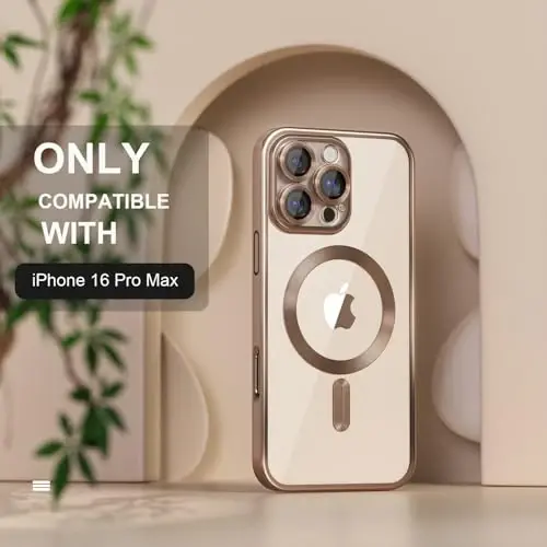 Misea Magnetic for iPhone 16 Pro Max Case Compatible with MagSafe [Never Yellowing] [Military Grade Drop Protection] Full Camera Lens Protector Plating Soft Clear Phone Case for Women 6.9