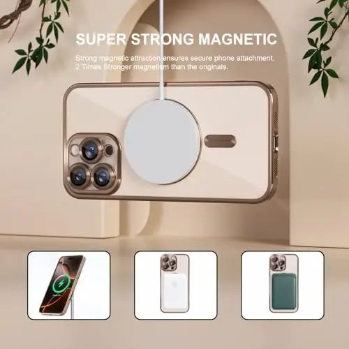 Misea Magnetic for iPhone 16 Pro Max Case Compatible with MagSafe [Never Yellowing] [Military Grade Drop Protection] Full Camera Lens Protector Plating Soft Clear Phone Case for Women 6.9