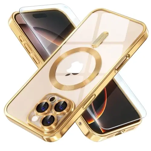 Misea Magnetic for iPhone 16 Pro Max Case Compatible with MagSafe [Never Yellowing] [Military Grade Drop Protection] Full Camera Lens Protector Plating Soft Clear Phone Case for Women 6.9