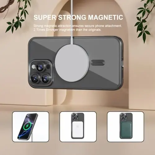 Misea Magnetic for iPhone 16 Pro Max Case Compatible with MagSafe [Never Yellowing] [Military Grade Drop Protection] Full Camera Lens Protector Plating Soft Clear Phone Case for Women, Titanium Black - 5