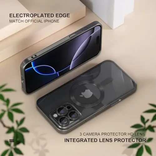 Misea Magnetic for iPhone 16 Pro Max Case Compatible with MagSafe [Never Yellowing] [Military Grade Drop Protection] Full Camera Lens Protector Plating Soft Clear Phone Case for Women, Titanium Black - 6