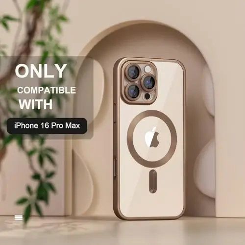 Misea Magnetic for iPhone 16 Pro Max Case Compatible with MagSafe [Never Yellowing] [Military Grade Drop Protection] Full Camera Lens Protector Plating Soft Clear Phone Case for Women, Titanium Desert - MISEA (1)