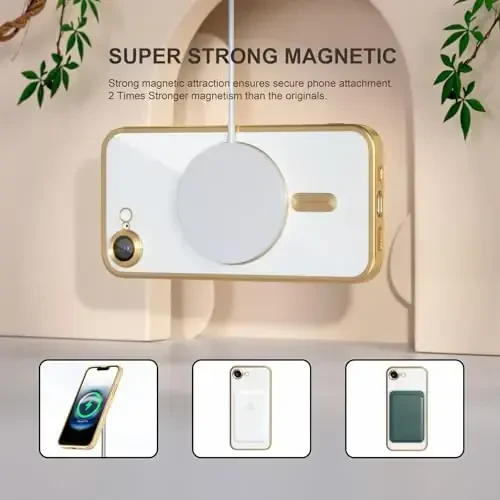 Misea Magnetic for iPhone 16e Case Compatible with MagSafe [Hech qachon sarg'aymaydi] [Harbiy darajadagi tushishdan himoya] To'liq kamera linzalari himoyachisi Qoplama Yumshoq Shaffof Ayollar uchun telefon g'ilofi 6.1 dyuym, Oltin - 5