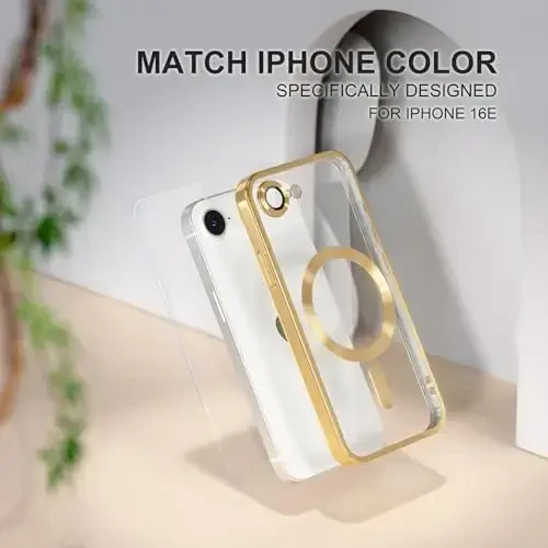 Misea Magnetic for iPhone 16e Case Compatible with MagSafe [Hech qachon sarg'aymaydi] [Harbiy darajadagi tushishdan himoya] To'liq kamera linzalari himoyachisi Qoplama Yumshoq Shaffof Ayollar uchun telefon g'ilofi 6.1 dyuym, Oltin - 7