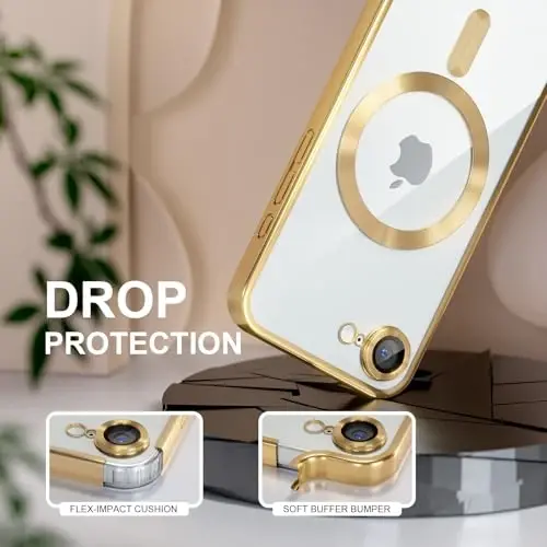 Misea Magnetic for iPhone 16e Case Compatible with MagSafe [Hech qachon sarg'aymaydi] [Harbiy darajadagi tushishdan himoya] To'liq kamera linzalari himoyachisi Qoplama Yumshoq Shaffof Ayollar uchun telefon g'ilofi 6.1 dyuym, Oltin - 4