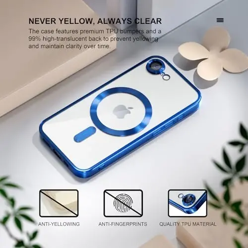 Misea Magnetic for iPhone 16e Case Compatible with MagSafe [Hech qachon sarg'aymaydi] [Harbiy darajadagi tushishdan himoya] To'liq kamera linzalari himoyachisi Qoplama Yumshoq shaffof ayollar uchun telefon qutisi 6,1 dyuym, to'q ko'k - 3