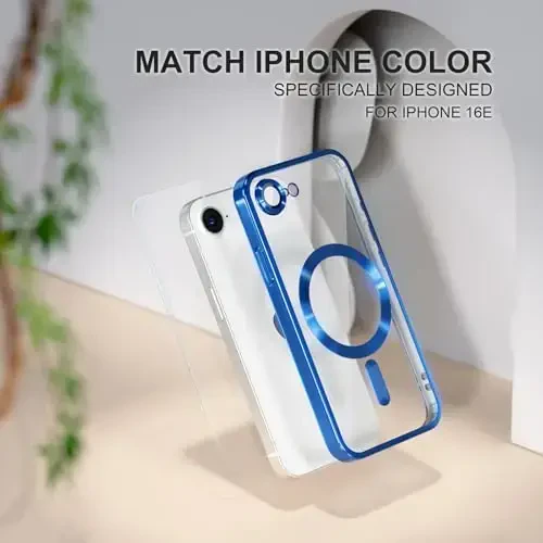 Misea Magnetic for iPhone 16e Case Compatible with MagSafe [Never Yellowing] [Military Grade Drop Protection] Full Camera Lens Protector Plating Soft Clear Phone Case for Women 6.1 inch, Deep Blue - 7