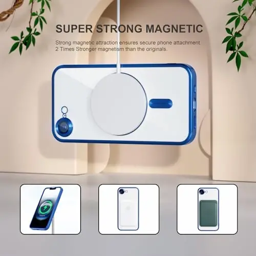 Misea Magnetic for iPhone 16e Case Compatible with MagSafe [Never Yellowing] [Military Grade Drop Protection] Full Camera Lens Protector Plating Soft Clear Phone Case for Women 6.1 inch, Deep Blue - 5