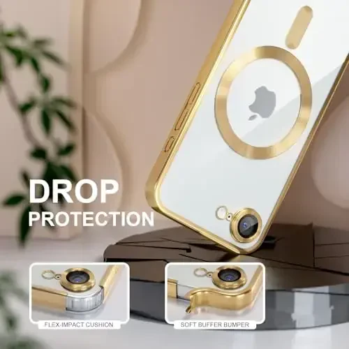 Misea Magnetic for iPhone 16e Case Compatible with MagSafe [Never Yellowing] [Military Grade Drop Protection] Full Camera Lens Protector Plating Soft Clear Phone Case for Women 6.1 inch, Gold - 4