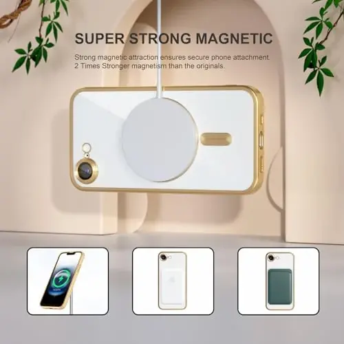 Misea Magnetic for iPhone 16e Case Compatible with MagSafe [Never Yellowing] [Military Grade Drop Protection] Full Camera Lens Protector Plating Soft Clear Phone Case for Women 6.1 inch, Gold - 5