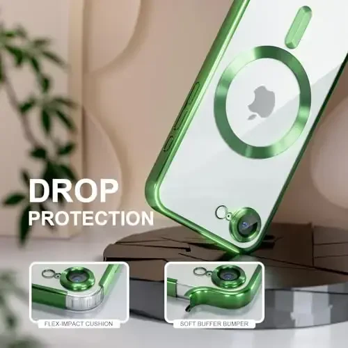 Misea Magnetic for iPhone 16e Case Compatible with MagSafe [Never Yellowing] [Military Grade Drop Protection] Full Camera Lens Protector Plating Soft Clear Phone Case for Women 6.1 inch, Green - 4