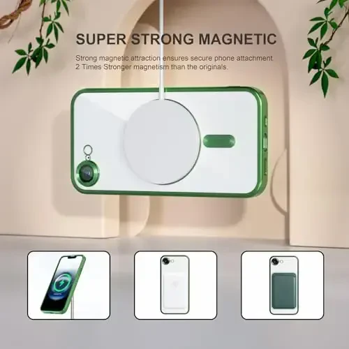 Misea Magnetic for iPhone 16e Case Compatible with MagSafe [Never Yellowing] [Military Grade Drop Protection] Full Camera Lens Protector Plating Soft Clear Phone Case for Women 6.1 inch, Green - 5