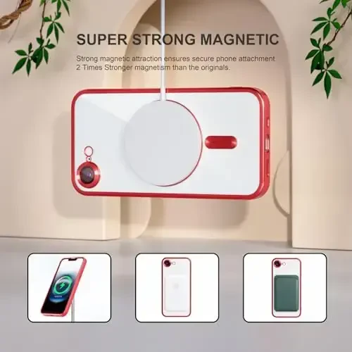 Misea Magnetic for iPhone 16e Case Compatible with MagSafe [Never Yellowing] [Military Grade Drop Protection] Full Camera Lens Protector Plating Soft Clear Phone Case for Women 6.1 inch, Red - 5