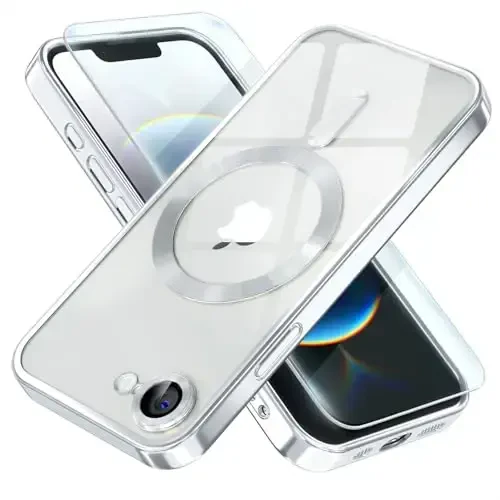 Misea Magnetic for iPhone 16e Case Compatible with MagSafe [Never Yellowing] [Military Grade Drop Protection] Full Camera Lens Protector Plating Soft Clear Phone Case for Women 6.1 inch, Silver - MISEA