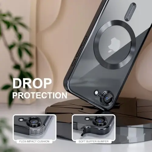 Misea Magnetic for iPhone 16e Case, MagSafe bilan mos [Hech qachon sarg'aymaydi] [Harbiy darajadagi tushishdan himoya] To'liq kamera linzalari himoyachisi, ayollar uchun yumshoq shaffof telefon g'ilofi 6,1 dyuym, qora - 4