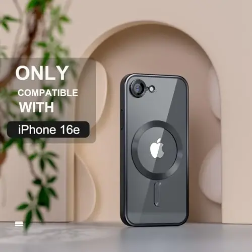 Misea Magnetic for iPhone 16e Case, MagSafe bilan mos [Hech qachon sarg'aymaydi] [Harbiy darajadagi tushishdan himoya] To'liq kamera linzalari himoyachisi, ayollar uchun yumshoq shaffof telefon g'ilofi 6,1 dyuym, qora - 2