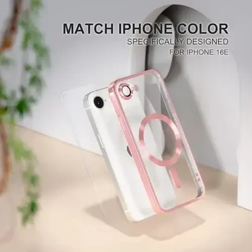 Misea Magnetic for iPhone 16e Case MagSafe bilan mos [Hech qachon sarg'aymaydi] [Harbiy darajadagi tushishdan himoya] To'liq kamera linzalari himoyasi Qoplama Yumshoq shaffof ayollar uchun telefon g'ilofi 6,1 dyuym, pushti - 7