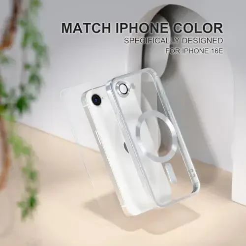 Misea Magnetic for iPhone 16e Case MagSafe bilan mos keladi [Hech qachon sarg'aymaydi] [Harbiy darajadagi tushishdan himoya] To'liq kamera linzalari himoyachisi Qoplama Yumshoq shaffof ayollar uchun telefon qutisi 6,1 dyuym, kumush - 7