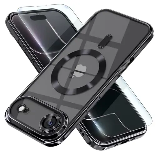 Misea Magnetic for iPhone 17 Air Case Compatible with MagSafe [Never Yellowing] [Military Grade Drop Protection] Full Camera Lens Protector Plating Soft Clear Phone Case for Women, Black - 1