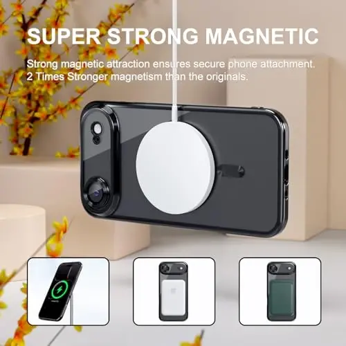 Misea Magnetic for iPhone 17 Air Case Compatible with MagSafe [Never Yellowing] [Military Grade Drop Protection] Full Camera Lens Protector Plating Soft Clear Phone Case for Women, Black - 5