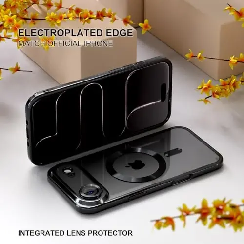 Misea Magnetic for iPhone 17 Air Case Compatible with MagSafe [Never Yellowing] [Military Grade Drop Protection] Full Camera Lens Protector Plating Soft Clear Phone Case for Women, Black - 6