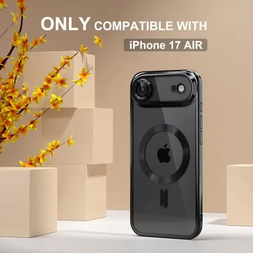Misea Magnetic for iPhone 17 Air Case Compatible with MagSafe [Never Yellowing] [Military Grade Drop Protection] Full Camera Lens Protector Plating Soft Clear Phone Case for Women, Black - 2
