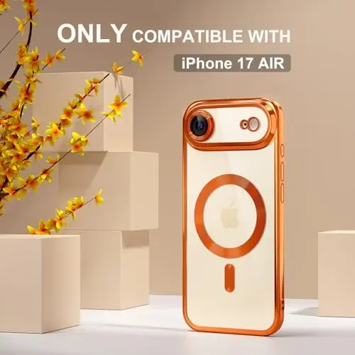 Misea Magnetic for iPhone 17 Air Case Compatible with MagSafe [Never Yellowing] [Military Grade Drop Protection] Full Camera Lens Protector Plating Soft Clear Phone Case for Women, Cosmic Orange - MISEA (1)