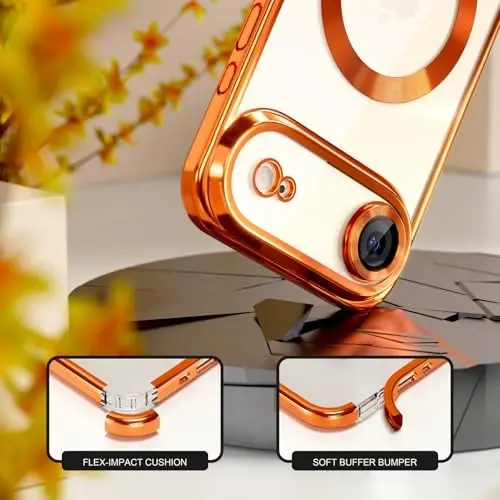 Misea Magnetic for iPhone 17 Air Case Compatible with MagSafe [Never Yellowing] [Military Grade Drop Protection] Full Camera Lens Protector Plating Soft Clear Phone Case for Women, Cosmic Orange - 4
