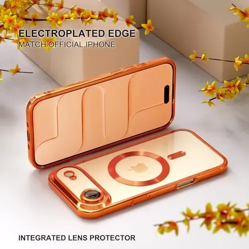 Misea Magnetic for iPhone 17 Air Case Compatible with MagSafe [Never Yellowing] [Military Grade Drop Protection] Full Camera Lens Protector Plating Soft Clear Phone Case for Women, Cosmic Orange - 6