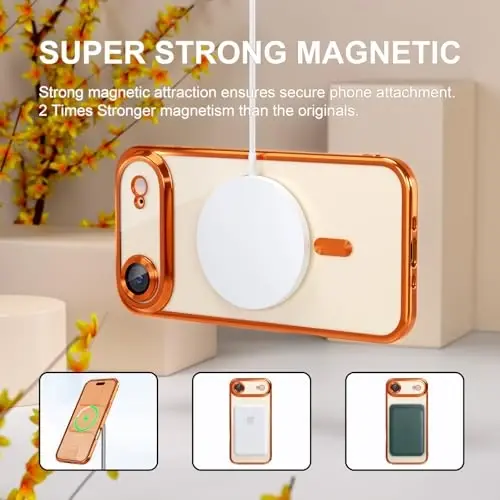 Misea Magnetic for iPhone 17 Air Case Compatible with MagSafe [Never Yellowing] [Military Grade Drop Protection] Full Camera Lens Protector Plating Soft Clear Phone Case for Women, Cosmic Orange - 5